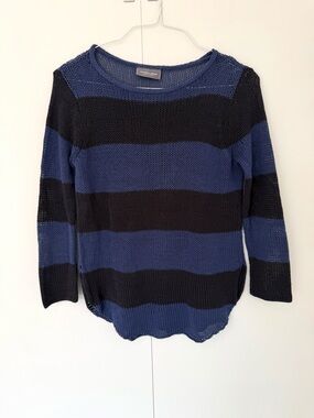 WOODEN SHIPS Bold Stripe Open Knit Sweater Black and Blue Size X/S